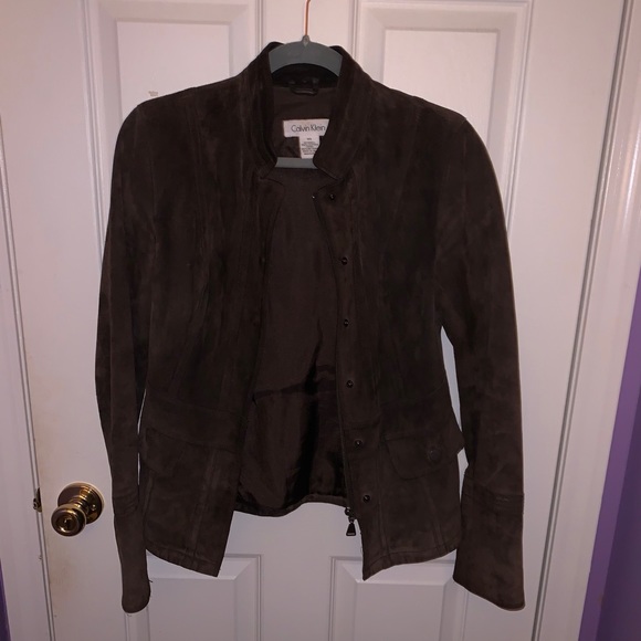 Brown Leather Calvin Klein Bomber Jacket - Picture 1 of 8